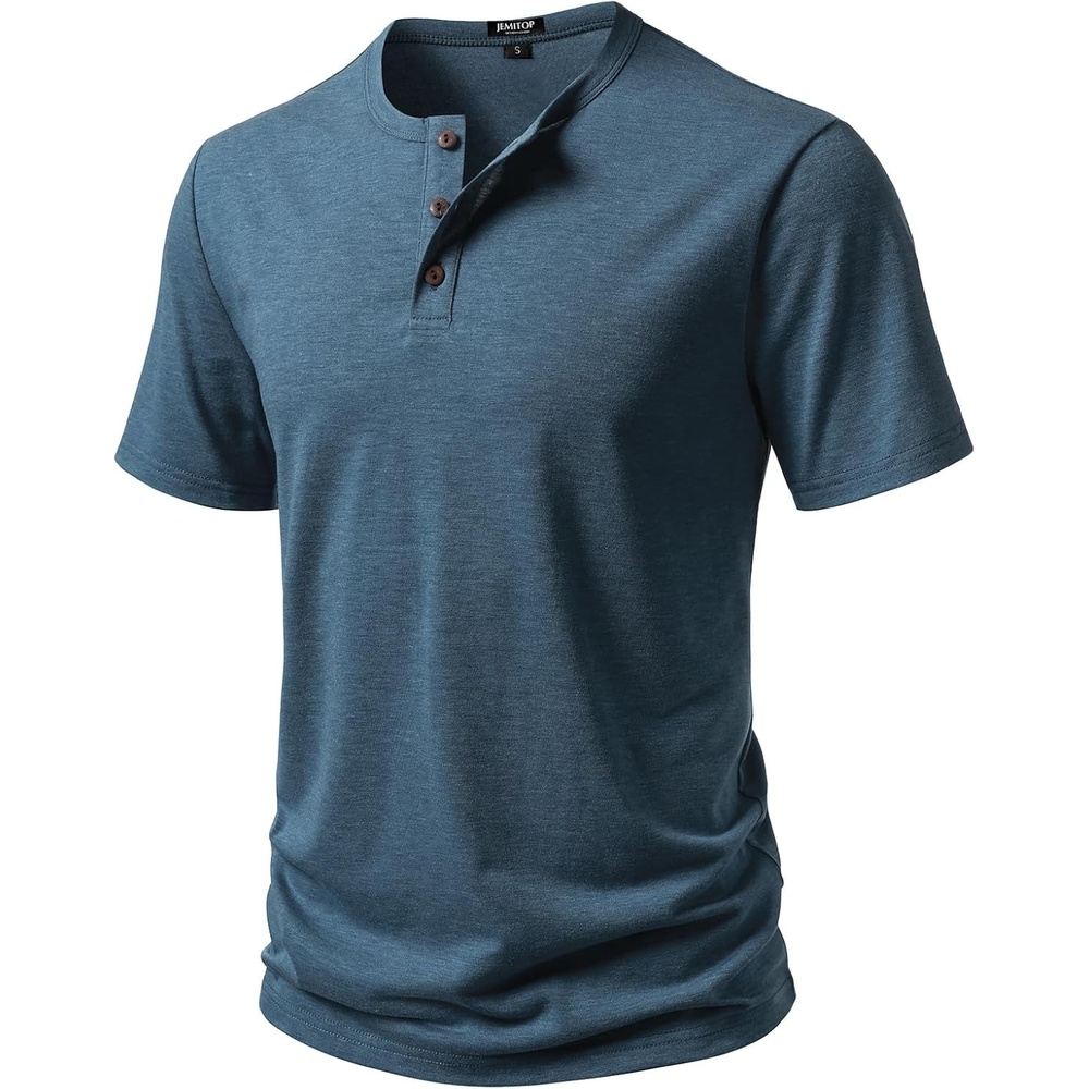 image:imageJEMITOP Mens Stretch Henley TShirt Summer Casual 3 Buttons Short Sleeve Tee ShirtsDenim Blue