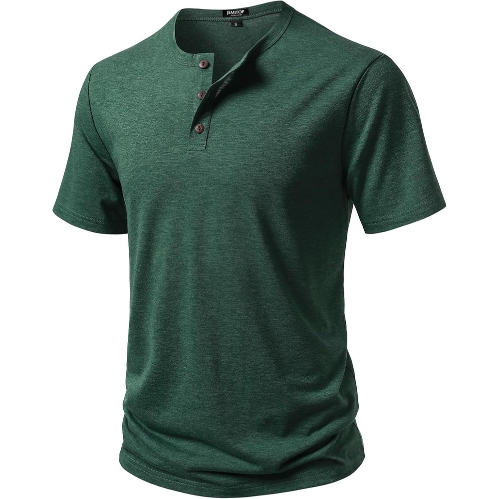 image:imageJEMITOP Mens Stretch Henley TShirt Summer Casual 3 Buttons Short Sleeve Tee ShirtsGreen