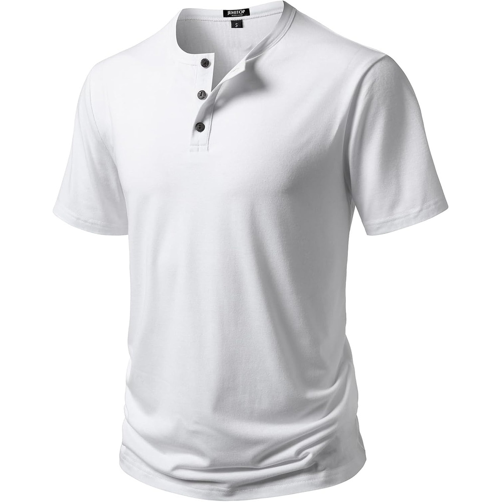image:imageJEMITOP Mens Stretch Henley TShirt Summer Casual 3 Buttons Short Sleeve Tee ShirtsWhite