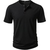 JEMITOP Mens Stretch Henley T-Shirt Summer Casual 3 Buttons Short Sleeve Tee Shirts(Black)