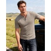JEMITOP Mens Stretch Henley T-Shirt Summer Casual 3 Buttons Short Sleeve Tee Shirts(Khaki)