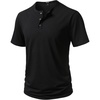 JEMITOP Mens Stretch Henley T-Shirt Summer Casual 3 Buttons Short Sleeve Tee Shirts(Black)