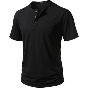 JEMITOP Mens Stretch Henley T-Shirt Summer Casual 3 Buttons Short Sleeve Tee Shirts(Black)