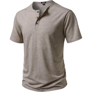 JEMITOP Mens Stretch Henley T-Shirt Summer Casual 3 Buttons Short Sleeve Tee Shirts(Khaki)