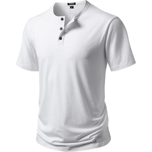 JEMITOP Mens Stretch Henley T-Shirt Summer Casual 3 Buttons Short Sleeve Tee Shirts(White)