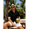JEMITOP Men’s Linen-Like Soft Short Sleeve Button Down Shirts Lightweight Casual Summer Wedding Beach Vacation Shirt(Black)