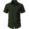 JEMITOP Men’s Linen-Like Soft Short Sleeve Button Down Shirts Lightweight Casual Summer Wedding Beach Vacation Shirt(Dark Green)