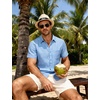 JEMITOP Men’s Linen-Like Soft Short Sleeve Button Down Shirts Lightweight Casual Summer Wedding Beach Vacation Shirt(Light Blue)