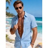 JEMITOP Men’s Linen-Like Soft Short Sleeve Button Down Shirts Lightweight Casual Summer Wedding Beach Vacation Shirt(Light Blue)