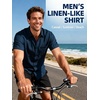 JEMITOP Men’s Linen-Like Soft Short Sleeve Button Down Shirts Lightweight Casual Summer Wedding Beach Vacation Shirt(Navy Blue)