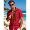 JEMITOP Men’s Linen-Like Soft Short Sleeve Button Down Shirts Lightweight Casual Summer Wedding Beach Vacation Shirt(Red)
