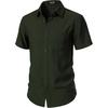 JEMITOP Men’s Linen-Like Soft Short Sleeve Button Down Shirts Lightweight Casual Summer Wedding Beach Vacation Shirt(Dark Green)