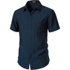 JEMITOP Men’s Linen-Like Soft Short Sleeve Button Down Shirts Lightweight Casual Summer Wedding Beach Vacation Shirt(Navy Blue)