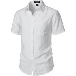 JEMITOP Men’s Linen-Like Soft Short Sleeve Button Down Shirts Lightweight Casual Summer Wedding Beach Vacation Shirt(White)