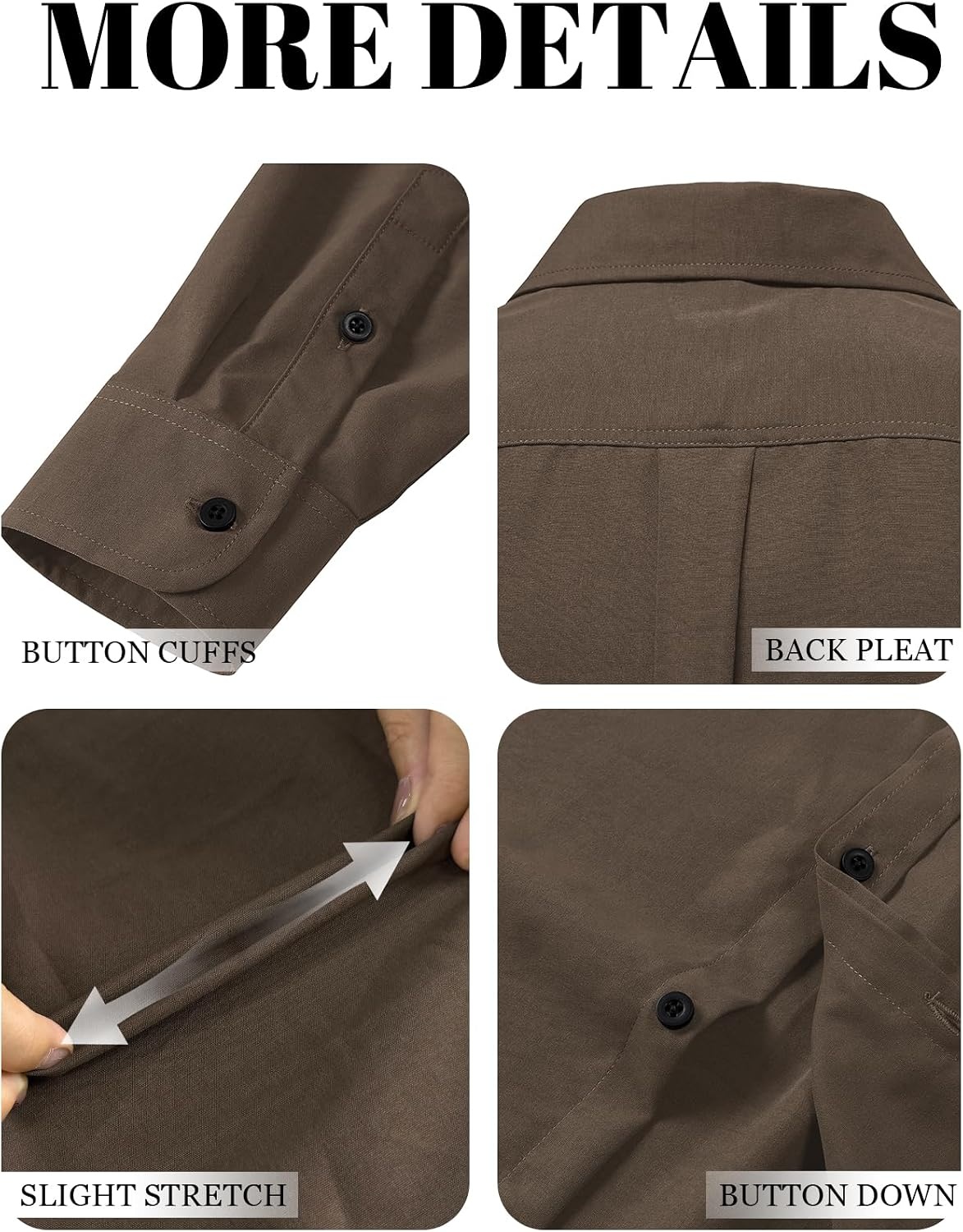 image:imageJEMITOP Mens Stretch Soft Vintage Slim Fit Shirts Long Sleeve Button Down Dress Shirt for Casual Western WorkBrown