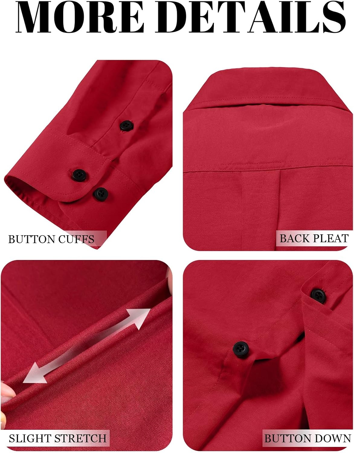 image:imageJEMITOP Mens Stretch Soft Vintage Slim Fit Shirts Long Sleeve Button Down Dress Shirt for Casual Western WorkRed