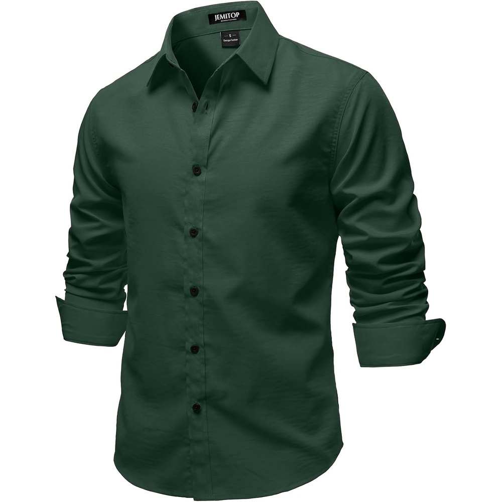 image:imageJEMITOP Mens Stretch Soft Vintage Slim Fit Shirts Long Sleeve Button Down Dress Shirt for Casual Western WorkDark Green