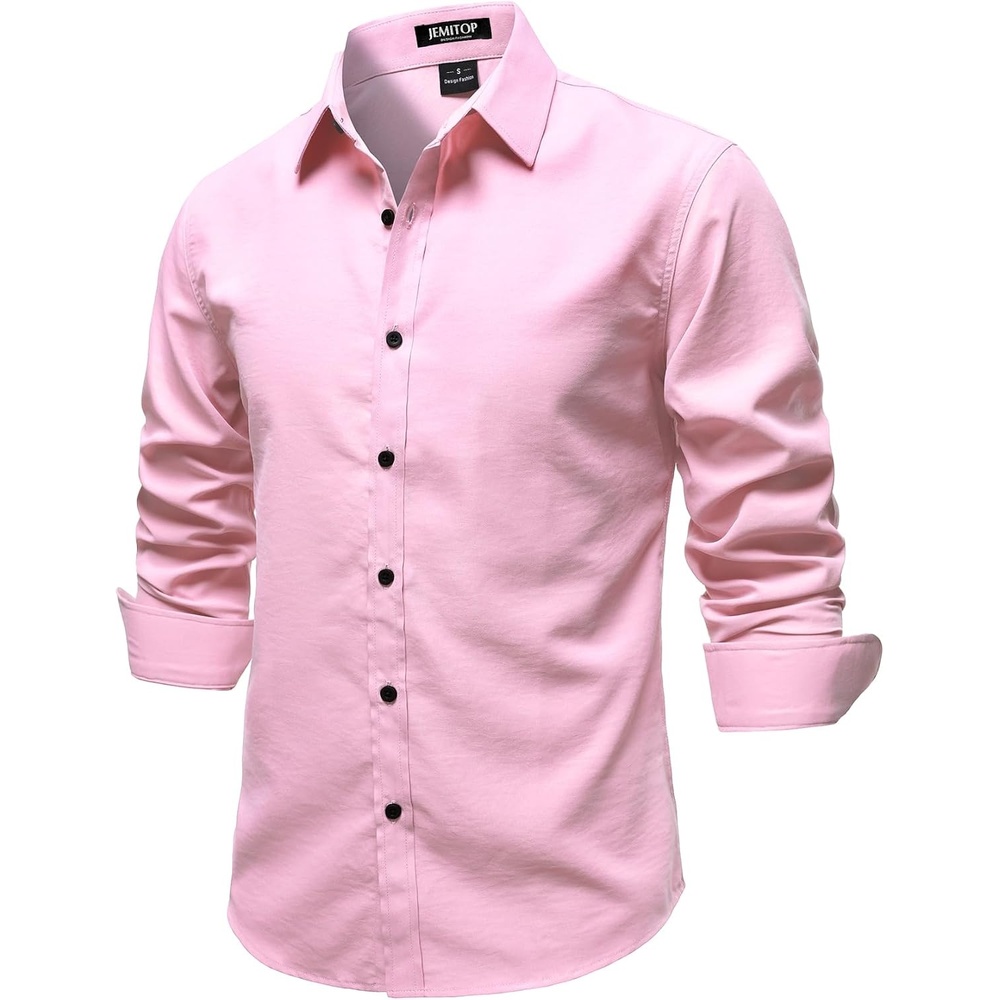 image:imageJEMITOP Mens Stretch Soft Vintage Slim Fit Shirts Long Sleeve Button Down Dress Shirt for Casual Western WorkPink
