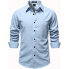JEMITOP Mens Stretch Soft Vintage Slim Fit Shirts Long Sleeve Button Down Dress Shirt for Casual Western Work(Blue)
