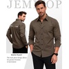 JEMITOP Mens Stretch Soft Vintage Slim Fit Shirts Long Sleeve Button Down Dress Shirt for Casual Western Work(Brown)