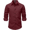JEMITOP Mens Stretch Soft Vintage Slim Fit Shirts Long Sleeve Button Down Dress Shirt for Casual Western Work(Burgundy)