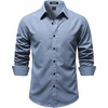 JEMITOP Mens Stretch Soft Vintage Slim Fit Shirts Long Sleeve Button Down Dress Shirt for Casual Western Work(Dusty Blue)