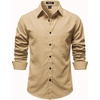 JEMITOP Mens Stretch Soft Vintage Slim Fit Shirts Long Sleeve Button Down Dress Shirt for Casual Western Work(Khaki Yellow)