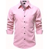 JEMITOP Mens Stretch Soft Vintage Slim Fit Shirts Long Sleeve Button Down Dress Shirt for Casual Western Work(Pink)