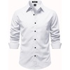 JEMITOP Mens Stretch Soft Vintage Slim Fit Shirts Long Sleeve Button Down Dress Shirt for Casual Western Work(White)