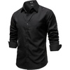 JEMITOP Mens Stretch Soft Vintage Slim Fit Shirts Long Sleeve Button Down Dress Shirt for Casual Western Work(Black)