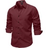 JEMITOP Mens Stretch Soft Vintage Slim Fit Shirts Long Sleeve Button Down Dress Shirt for Casual Western Work(Burgundy)