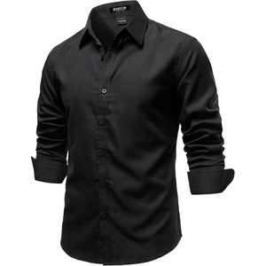 JEMITOP Mens Stretch Soft Vintage Slim Fit Shirts Long Sleeve Button Down Dress Shirt for Casual Western Work(Black)