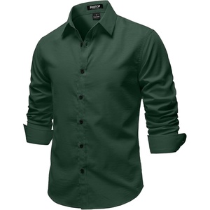 JEMITOP Mens Stretch Soft Vintage Slim Fit Shirts Long Sleeve Button Down Dress Shirt for Casual Western Work(Dark Green)