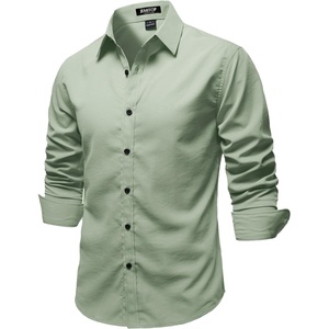 JEMITOP Mens Stretch Soft Vintage Slim Fit Shirts Long Sleeve Button Down Dress Shirt for Casual Western Work(Sage Green)