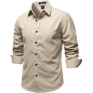 JEMITOP Mens Stretch Soft Vintage Slim Fit Shirts Long Sleeve Button Down Dress Shirt for Casual Western Work(Tan)