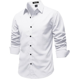 JEMITOP Mens Stretch Soft Vintage Slim Fit Shirts Long Sleeve Button Down Dress Shirt for Casual Western Work(White)