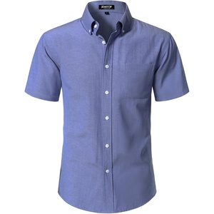 JEMITOP Men’s Classic Lightweight Oxford Button Down Shirts Business Casual Slim Fit Short Sleeve Dress Shirt with Pocket(Denim Blue)