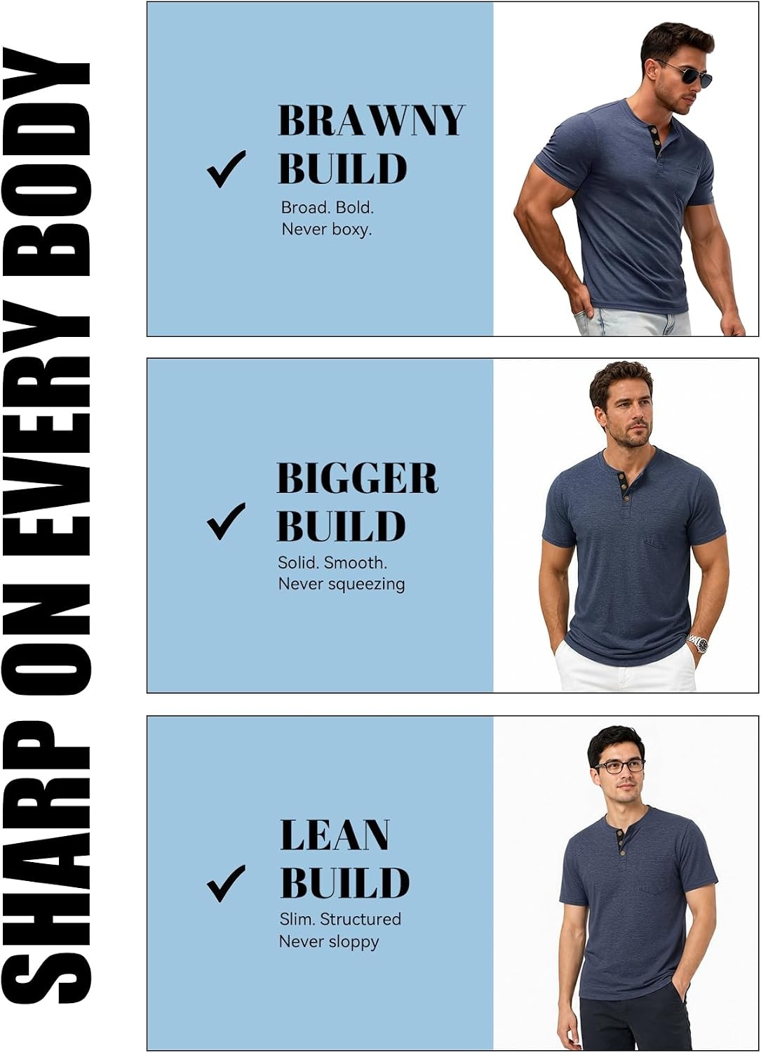 image:imageJEMITOP Mens Stretch Henley Shirts Casual Short Sleeve 3Button TShirtsNavy Blue