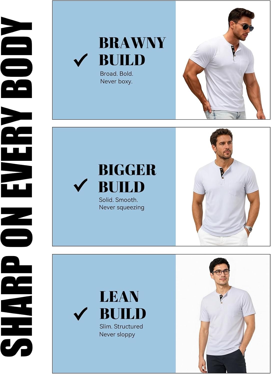 image:imageJEMITOP Mens Stretch Henley Shirts Casual Short Sleeve 3Button TShirtsWhite