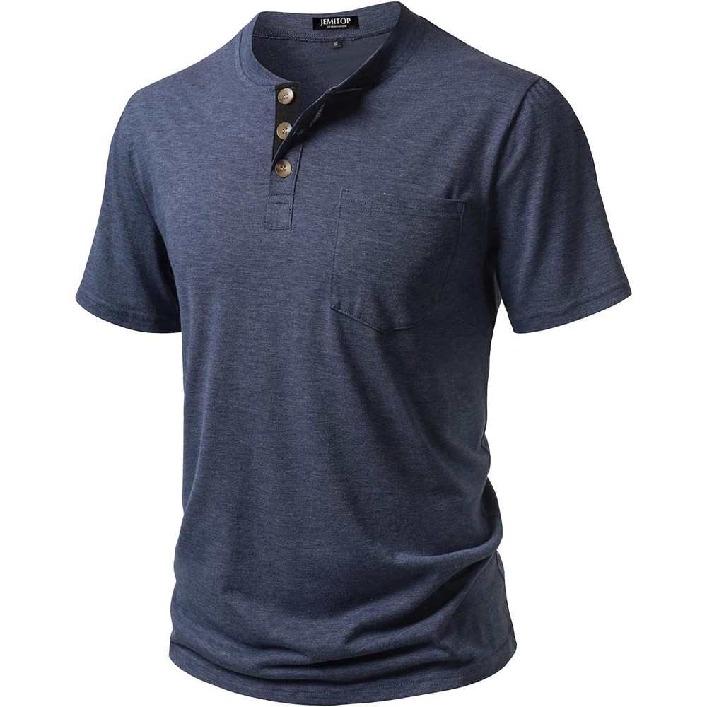 image:imageJEMITOP Mens Stretch Henley Shirts Casual Short Sleeve 3Button TShirtsNavy Blue