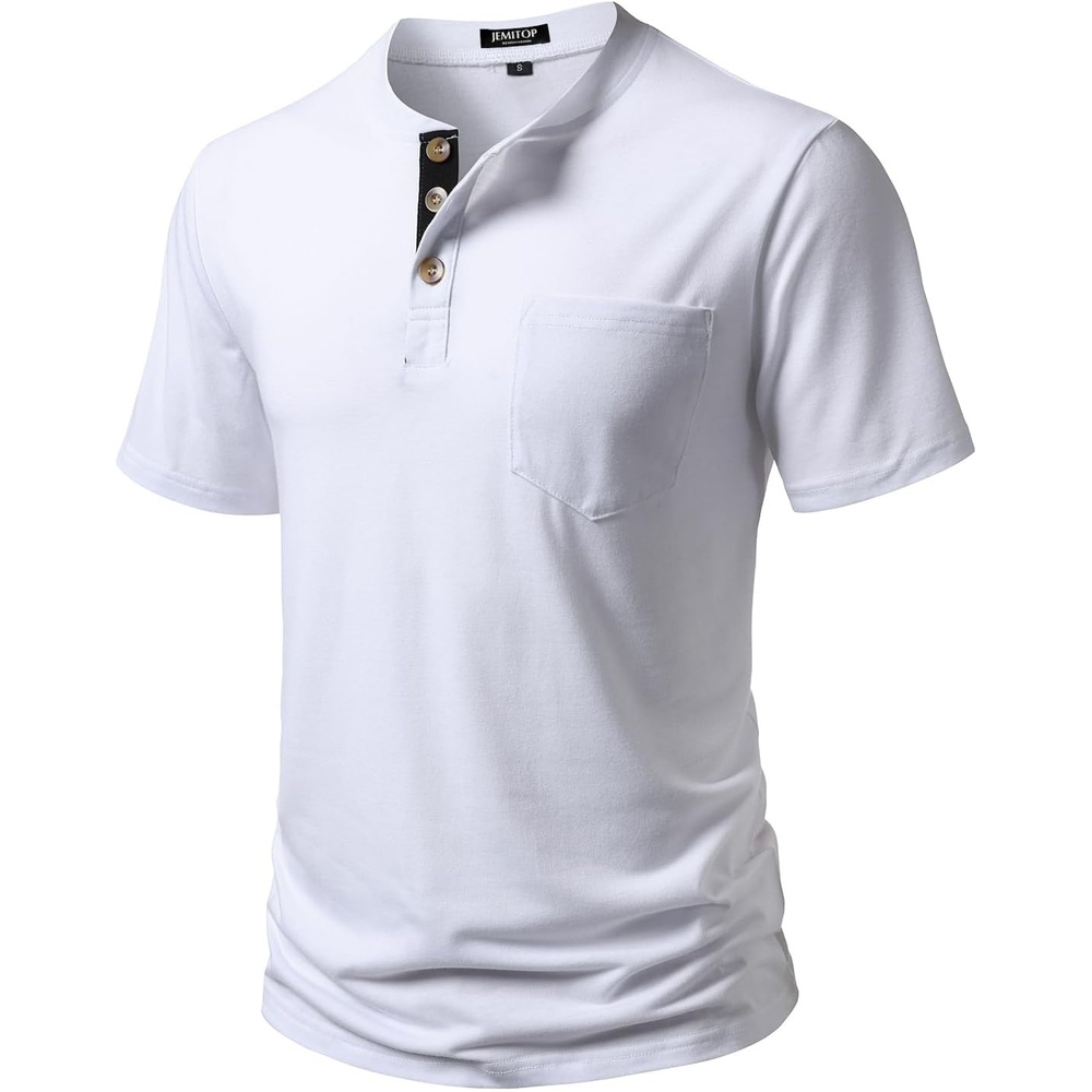 image:imageJEMITOP Mens Stretch Henley Shirts Casual Short Sleeve 3Button TShirtsWhite