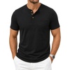 JEMITOP Mens Stretch Henley Shirts Casual Short Sleeve 3-Button T-Shirts(Black)
