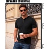 JEMITOP Mens Stretch Henley Shirts Casual Short Sleeve 3-Button T-Shirts(Black)