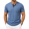 JEMITOP Mens Stretch Henley Shirts Casual Short Sleeve 3-Button T-Shirts(Blue)