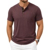 JEMITOP Mens Stretch Henley Shirts Casual Short Sleeve 3-Button T-Shirts(Burgundy)