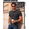 JEMITOP Mens Stretch Henley Shirts Casual Short Sleeve 3-Button T-Shirts(Charcoal Grey)