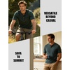 JEMITOP Mens Stretch Henley Shirts Casual Short Sleeve 3-Button T-Shirts(Dark Green)