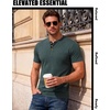 JEMITOP Mens Stretch Henley Shirts Casual Short Sleeve 3-Button T-Shirts(Dark Green)