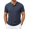 JEMITOP Mens Stretch Henley Shirts Casual Short Sleeve 3-Button T-Shirts(Navy Blue)