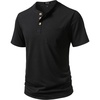 JEMITOP Mens Stretch Henley Shirts Casual Short Sleeve 3-Button T-Shirts(Black)